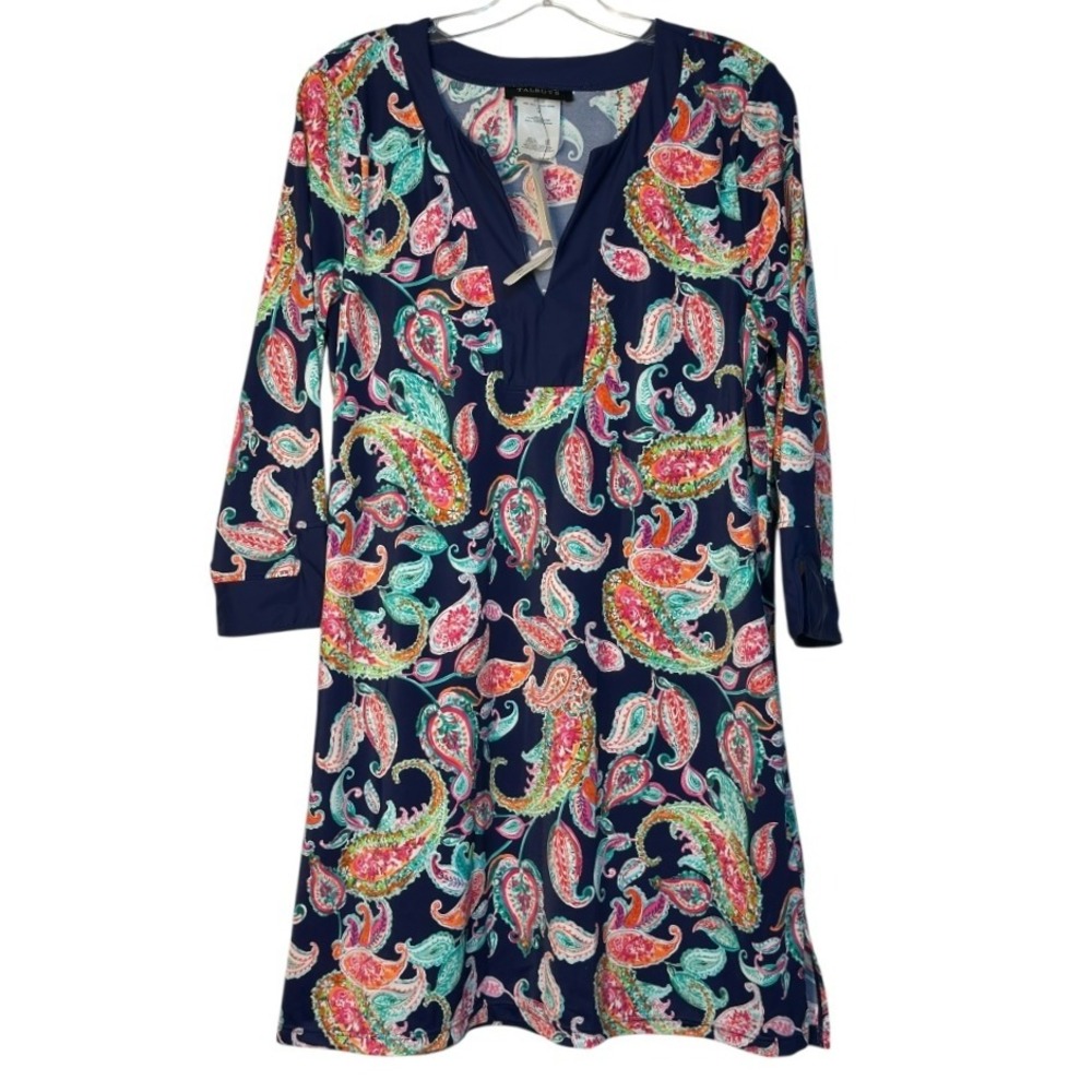 Talbots & Miraclesuit Beach Cover‎ Up Dress Paisley Resort Blue UPF 50+ MED NWT